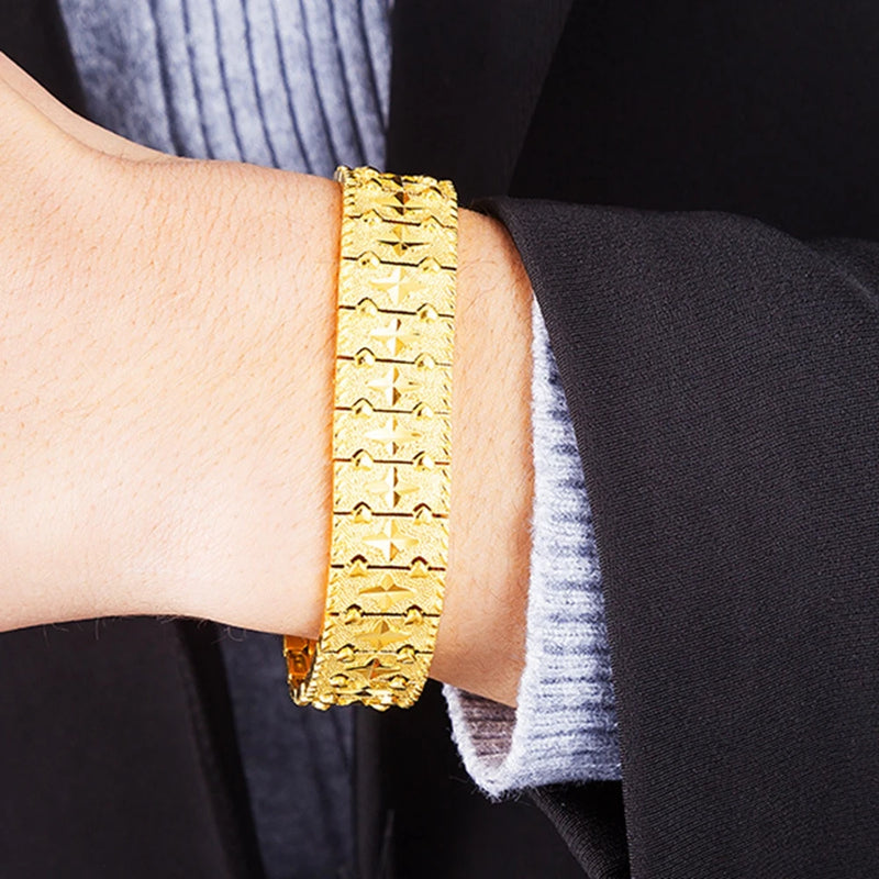 16mm Thick Wristband Bracelet Chain for Men Yellow Jewelry Gift