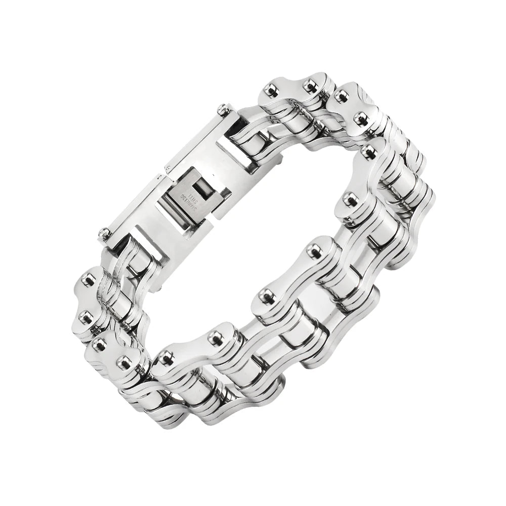 16mm Titanium Steel Biker Bracelet Punk Personality Stainless Silver Chains