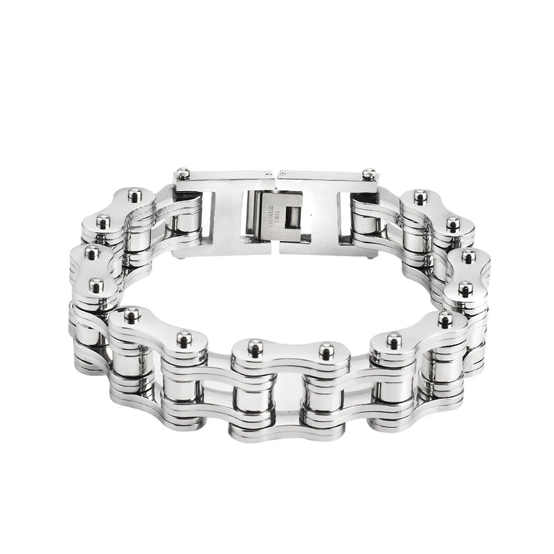 16mm Titanium Steel Biker Bracelet Punk Personality Stainless Silver Chains