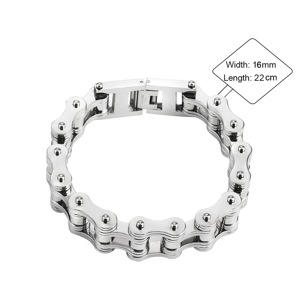 16mm Titanium Steel Biker Bracelet Punk Personality Stainless Silver Chains