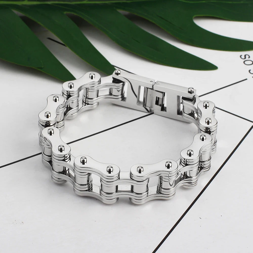 16mm Titanium Steel Biker Bracelet Punk Personality Stainless Silver Chains