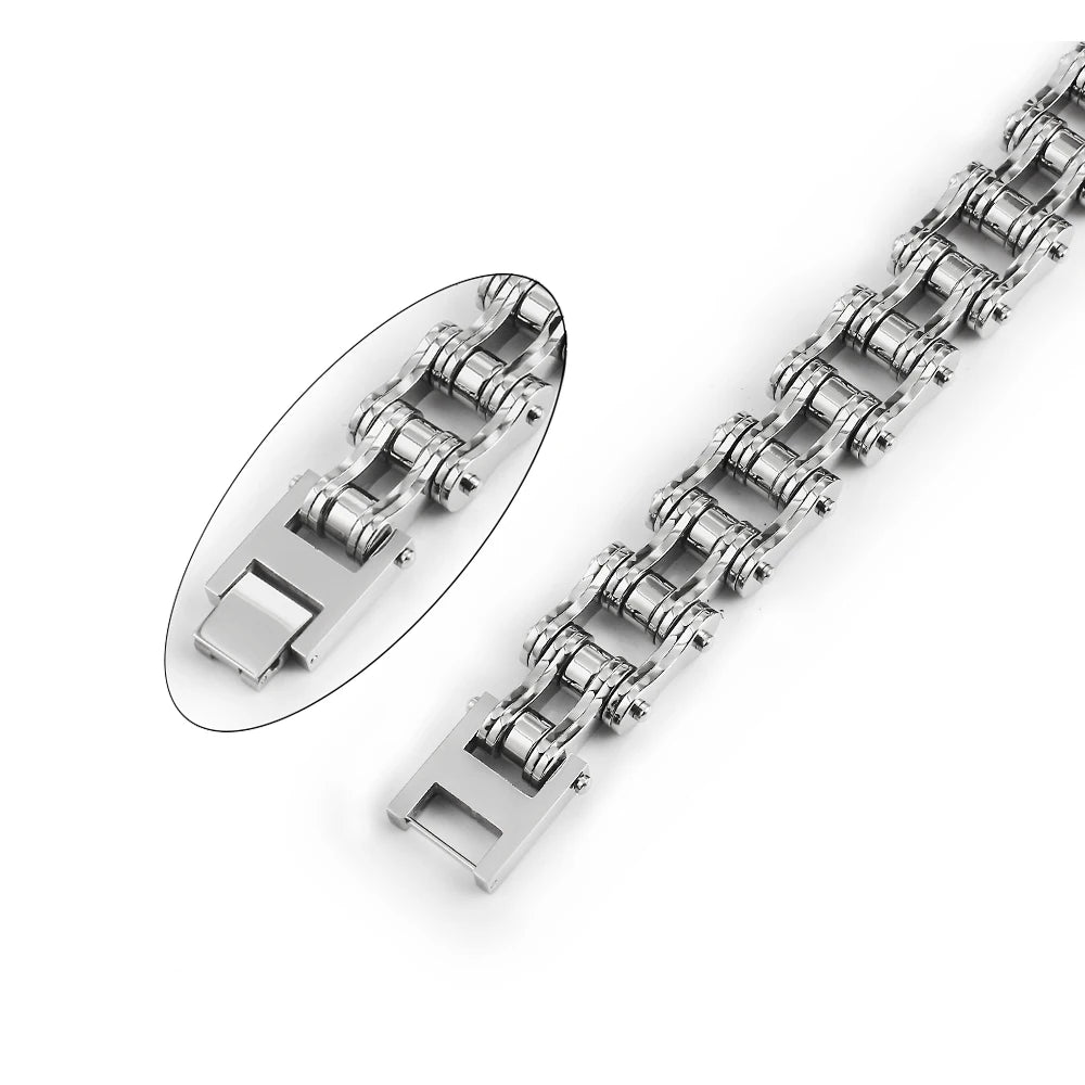 16mm Titanium Steel Biker Bracelet Punk Personality Stainless Silver Chains