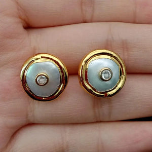 16mm Coin Pearl Earrings with Clear Cz Studs