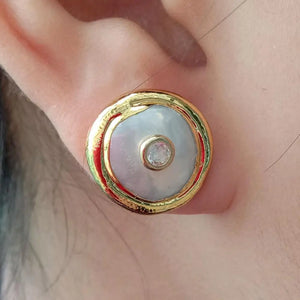 16mm Coin Pearl Earrings with Clear Cz Studs