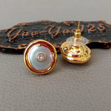 16mm Coin Pearl Earrings with Clear Cz Studs