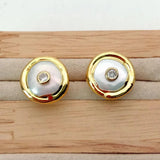 16mm Coin Pearl Earrings with Clear Cz Studs