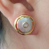 16mm Coin Pearl Earrings with Clear Cz Studs