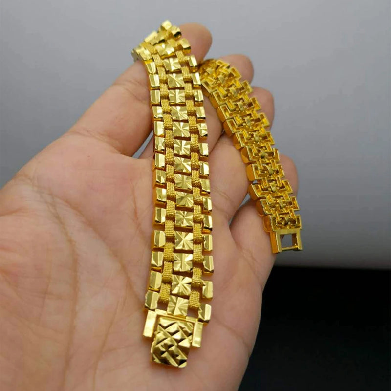 16mm Wide Wristband Chain Bracelet Yellow Classic Jewelry Gift