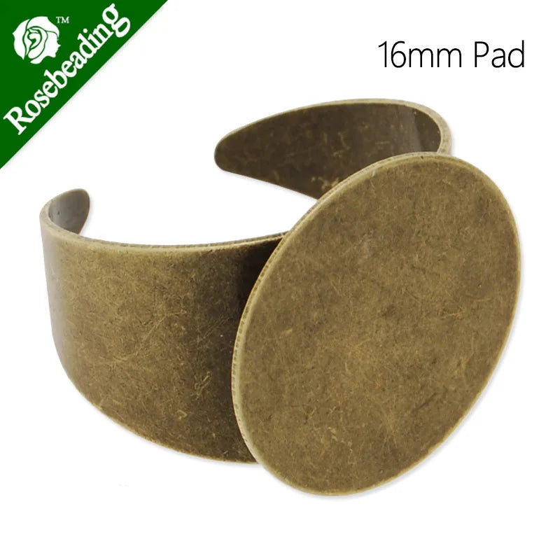 16mm Antique Bronze Adjustable Ring Blanks Base with Pad, Set of 20