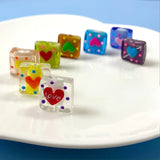 Hand-Painted Love Square Glass Beads DIY Jewelry Material