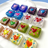 Hand-Painted Love Square Glass Beads DIY Jewelry Material