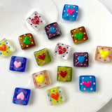 Hand-Painted Love Square Glass Beads DIY Jewelry Material