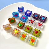 Hand-Painted Love Square Glass Beads DIY Jewelry Material