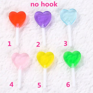 16pcs Heart Shape Glitter Resin Lollipop Charms for DIY Jewelry