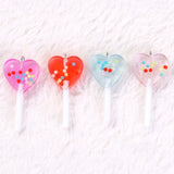 16pcs Heart Shape Glitter Resin Lollipop Charms for DIY Jewelry