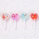 16pcs Heart Shape Glitter Resin Lollipop Charms for DIY Jewelry