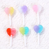 16pcs Heart Shape Glitter Resin Lollipop Charms for DIY Jewelry