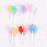 16pcs Heart Shape Glitter Resin Lollipop Charms for DIY Jewelry