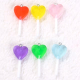 16pcs Heart Shape Glitter Resin Lollipop Charms for DIY Jewelry