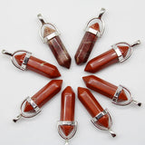 16pcs Natural Stone Green Aventurine Red Hexagonal Column Pendulum Pendant