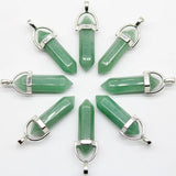 16pcs Natural Stone Green Aventurine Red Hexagonal Column Pendulum Pendant