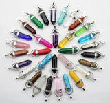 16pcs Natural Stone Green Aventurine Red Hexagonal Column Pendulum Pendant