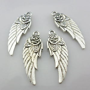 16pcs Tibetan Silver Angel Flower Wings Charms Pendants 11x31mm