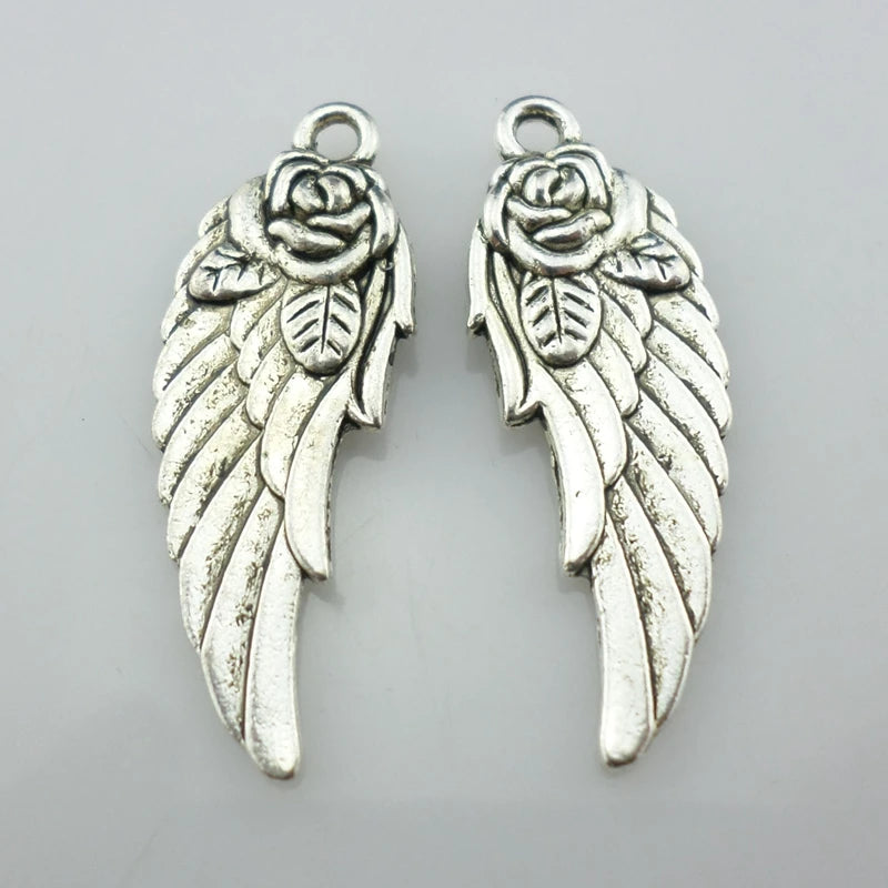 16pcs Tibetan Silver Angel Flower Wings Charms Pendants 11x31mm