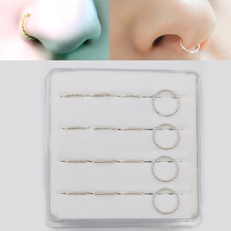 16pcs 925 Silver Nose Ring Thin Hoop Jewelry