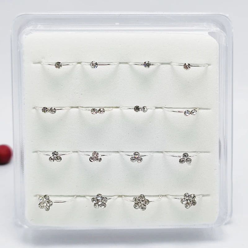 16pcs 925 Silver Nose Hoop Ring Flower Shape Body Jewelry