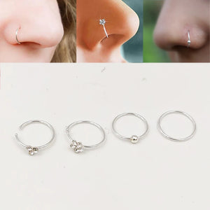 16pcs 925 Sterling Silver Nose Ring 22G Huggie Hoop Piercing Jewelry