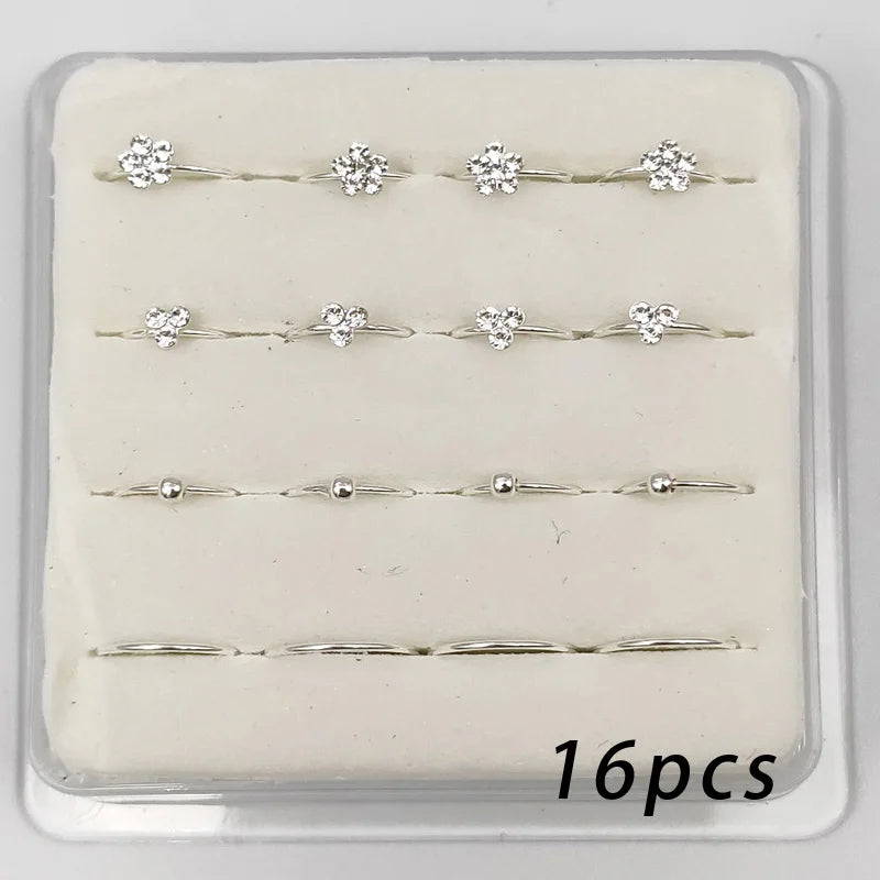 16pcs 925 Sterling Silver Nose Ring 22G Huggie Hoop Piercing Jewelry