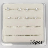 16pcs 925 Sterling Silver Nose Ring 22G Huggie Hoop Piercing Jewelry