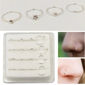 16pcs 925 Sterling Silver Nose Ring Huggie Earring 22G Body Jewelry