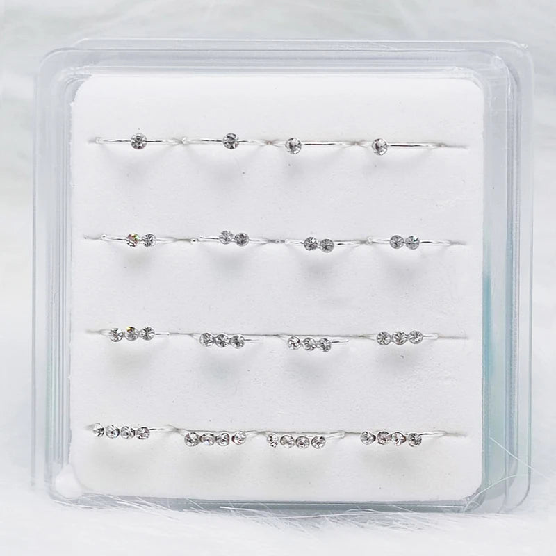 16pcs 925 Silver Nose Rings Hoops Crystal Studs Body Jewelry