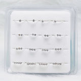 16pcs 925 Silver Nose Rings Hoops Crystal Studs Body Jewelry