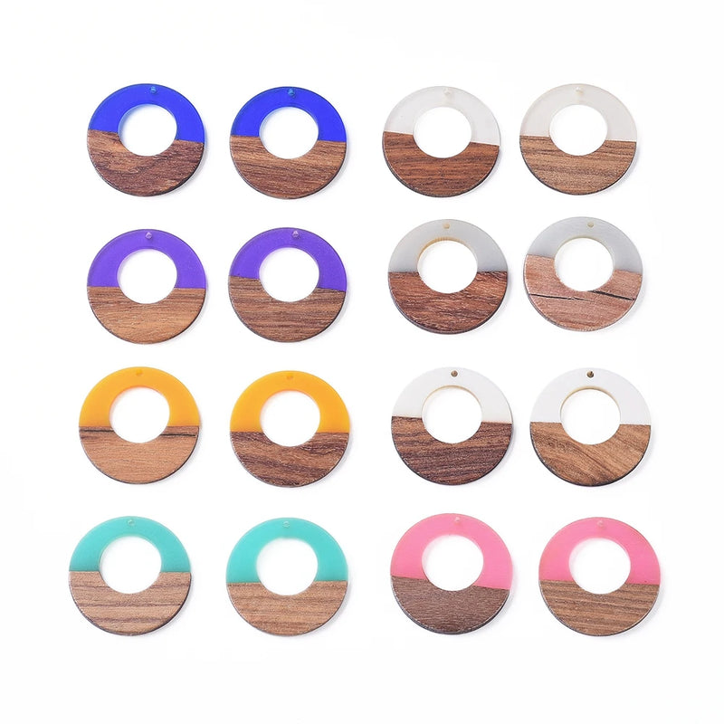 16pcs Resin Walnut Wood Pendants for Jewelry Making