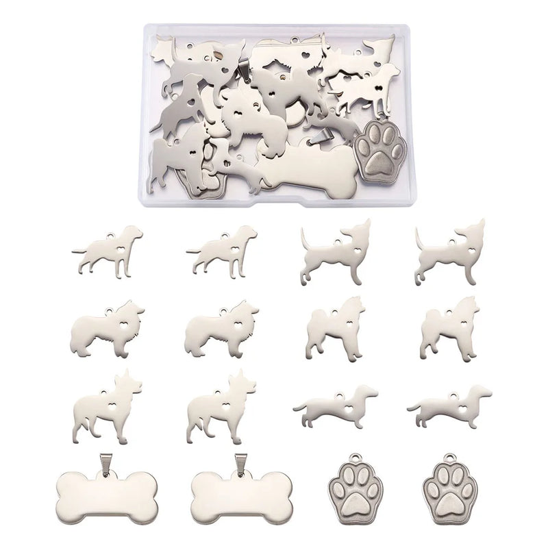 16pcs Stainless Steel Dog Charms for DIY Bracelet Necklace Jewelry Making
