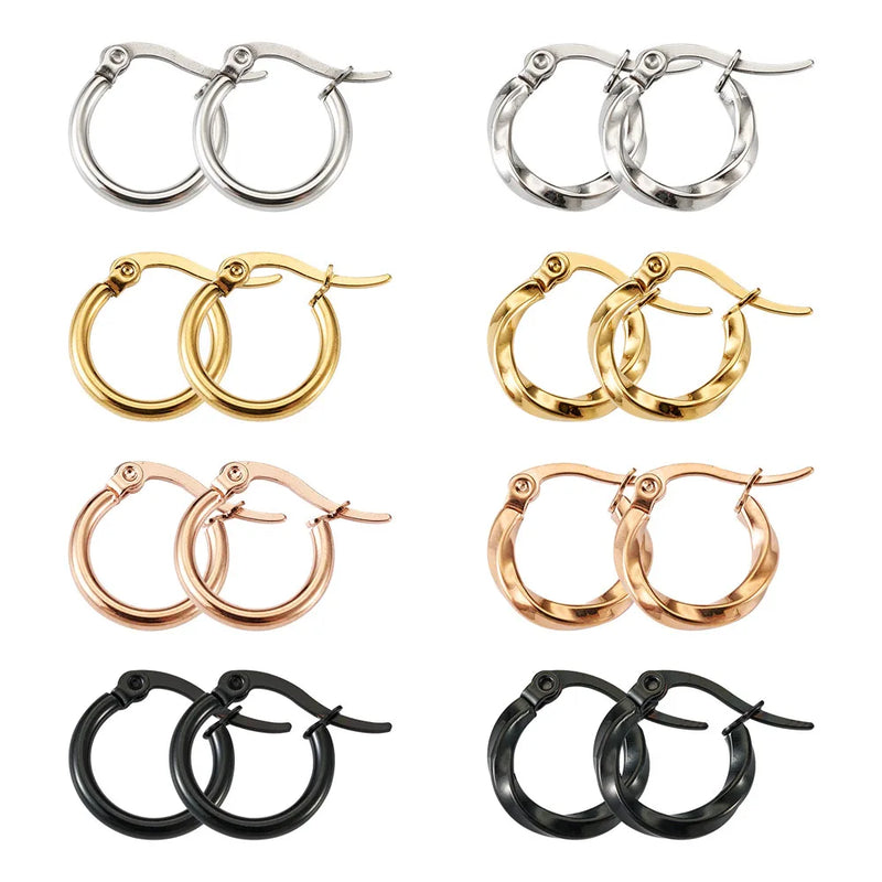16pcs Titanium Steel Hoop Earrings 4 Sizes Mixed Shapes