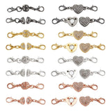 16sets Alloy Rhinestone Magnetic Clasps with Lobster Claw Clasps Heart and Round