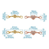 16sets Alloy Rhinestone Magnetic Clasps with Lobster Claw Clasps Heart and Round