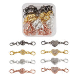 16sets Alloy Rhinestone Magnetic Clasps with Lobster Claw Clasps Heart and Round