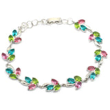 SheCrown Leaf Pink Tourmaline Silver Bracelet 7.0-8.0inch