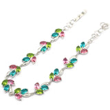 SheCrown Leaf Pink Tourmaline Silver Bracelet 7.0-8.0inch