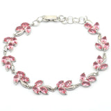 SheCrown Leaf Pink Tourmaline Silver Bracelet 7.0-8.0inch