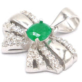 Lovely Bow Emerald Sapphire Tanzanite CZ 925 Silver Pendant
