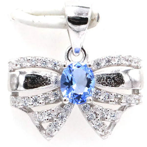 Lovely Bow Emerald Sapphire Tanzanite CZ 925 Silver Pendant