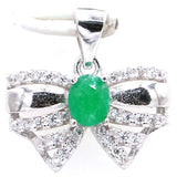 Lovely Bow Emerald Sapphire Tanzanite CZ 925 Silver Pendant