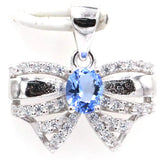 Lovely Bow Emerald Sapphire Tanzanite CZ 925 Silver Pendant