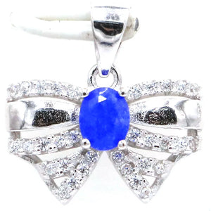 Lovely Bow Emerald Sapphire Tanzanite CZ 925 Silver Pendant